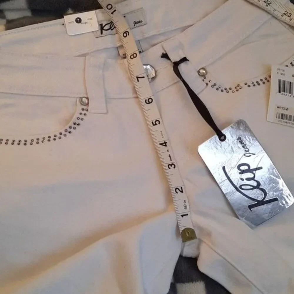 Klip Jeans NWT White Rhinestone 5 Pocket Low Rise Skinny Denim Jeans Size 7 - Picture 4 of 16
